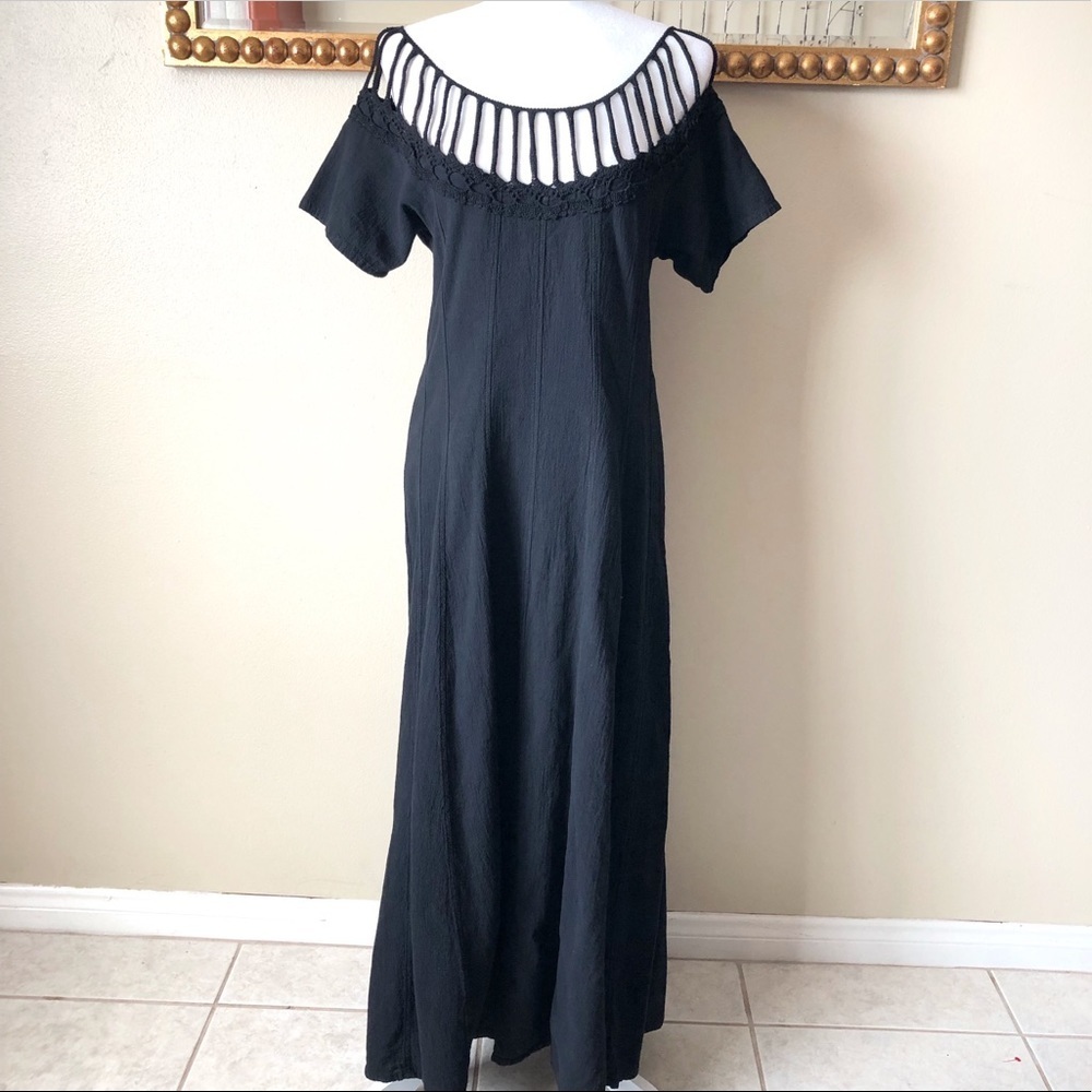 Elegant Black 100% cotton gauze Maxi Dress